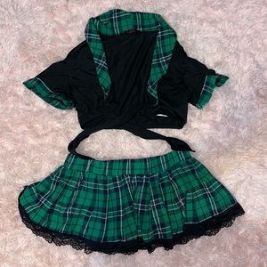 Black and Green Avid Love plaid school girl outfit